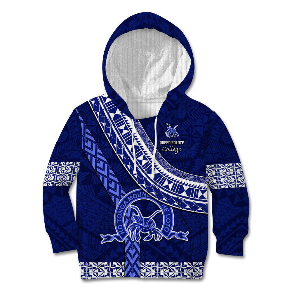 Custom Queen Salote College Kid Hoodie Tongan Kupesi Pattern LT05 Blue - Polynesian Pride