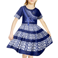 Custom Queen Salote College Kid Short Sleeve Dress Tongan Kupesi Pattern LT05 - Polynesian Pride