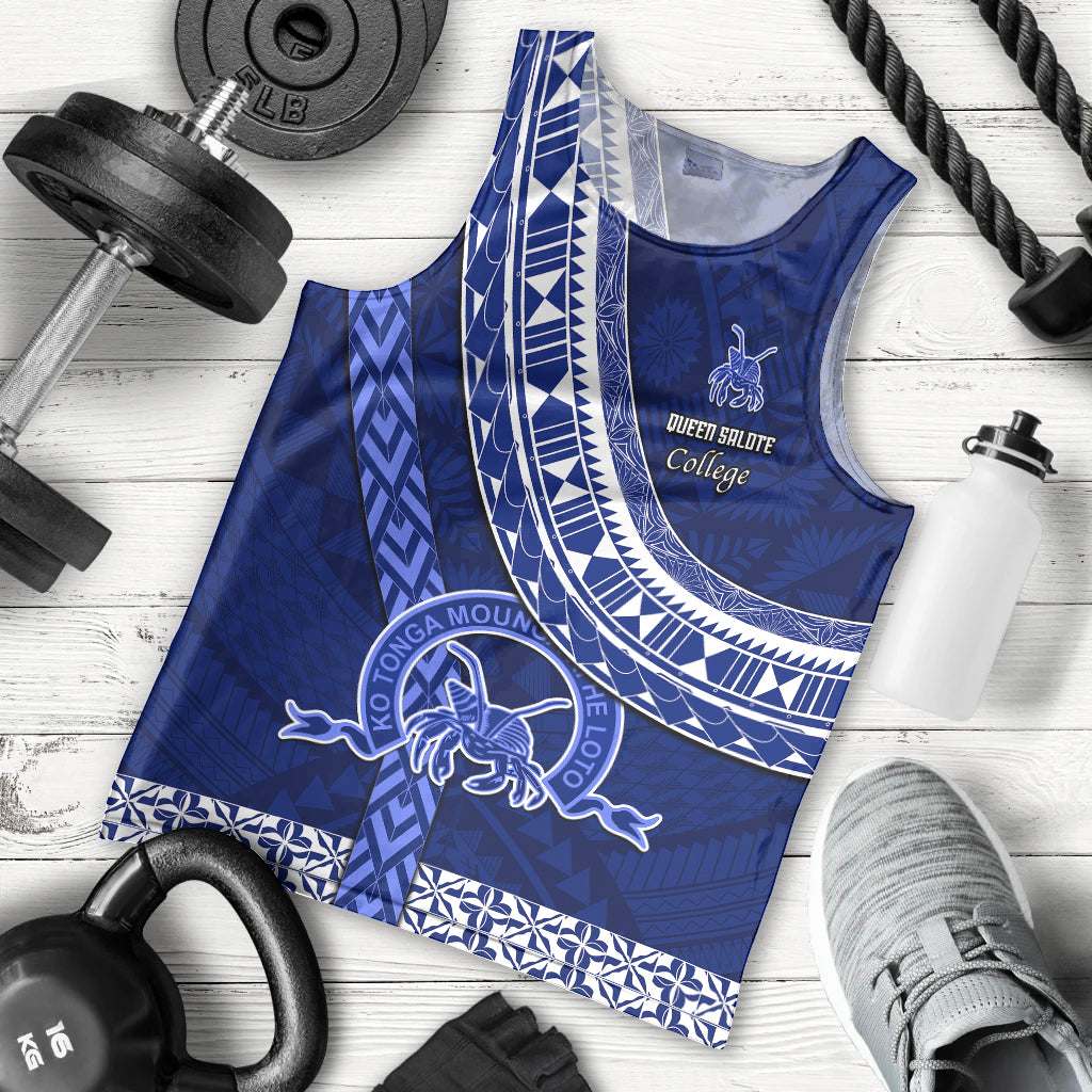 Custom Queen Salote College Men Tank Top Tongan Kupesi Pattern LT05 Blue - Polynesian Pride