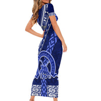 Custom Queen Salote College Short Sleeve Bodycon Dress Tongan Kupesi Pattern LT05 - Polynesian Pride