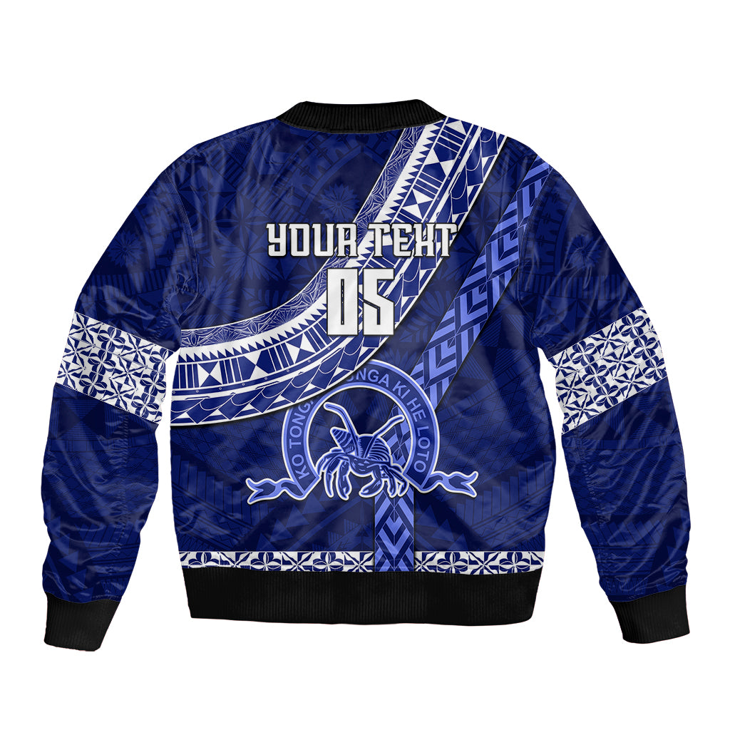 Custom Queen Salote College Sleeve Zip Bomber Jacket Tongan Kupesi Pattern LT05 - Polynesian Pride