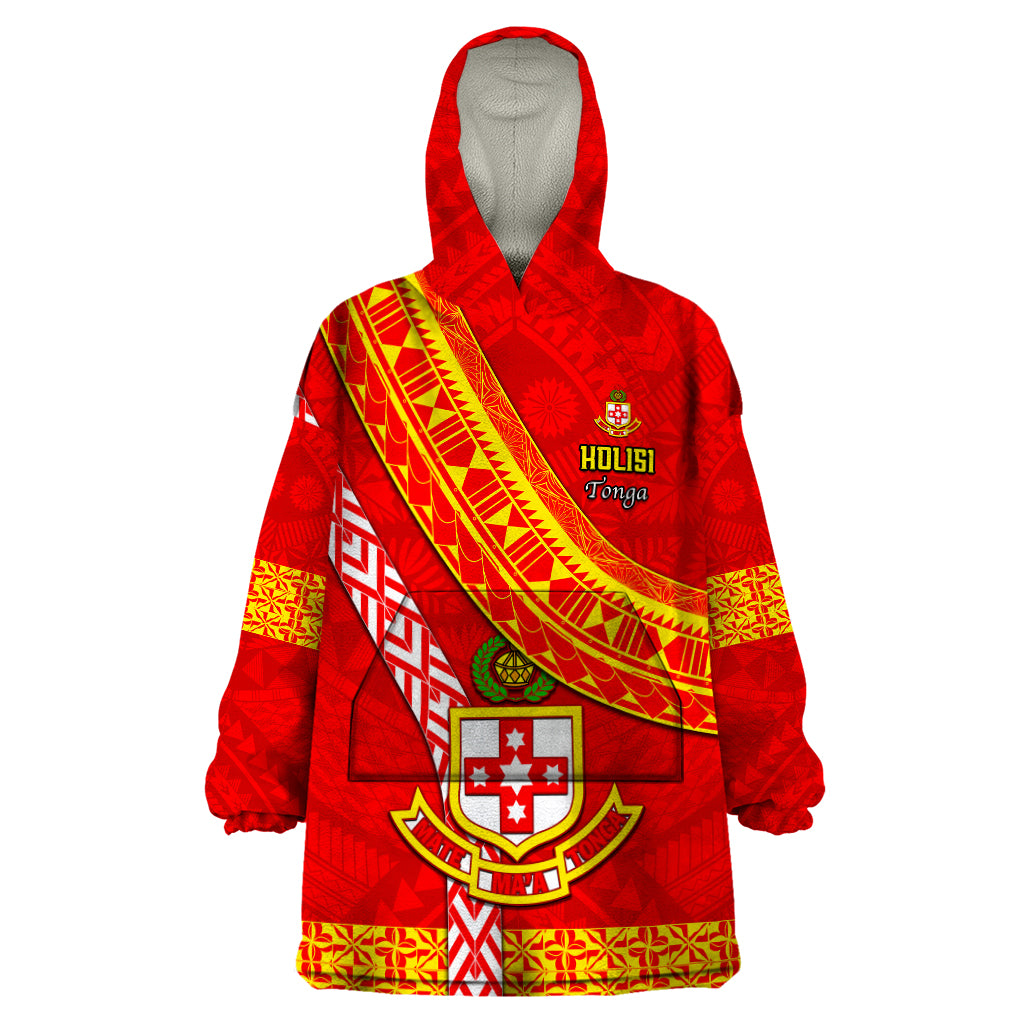 Custom Kolisi Tonga Wearable Blanket Hoodie Tongan Kupesi Pattern LT05 One Size Red - Polynesian Pride
