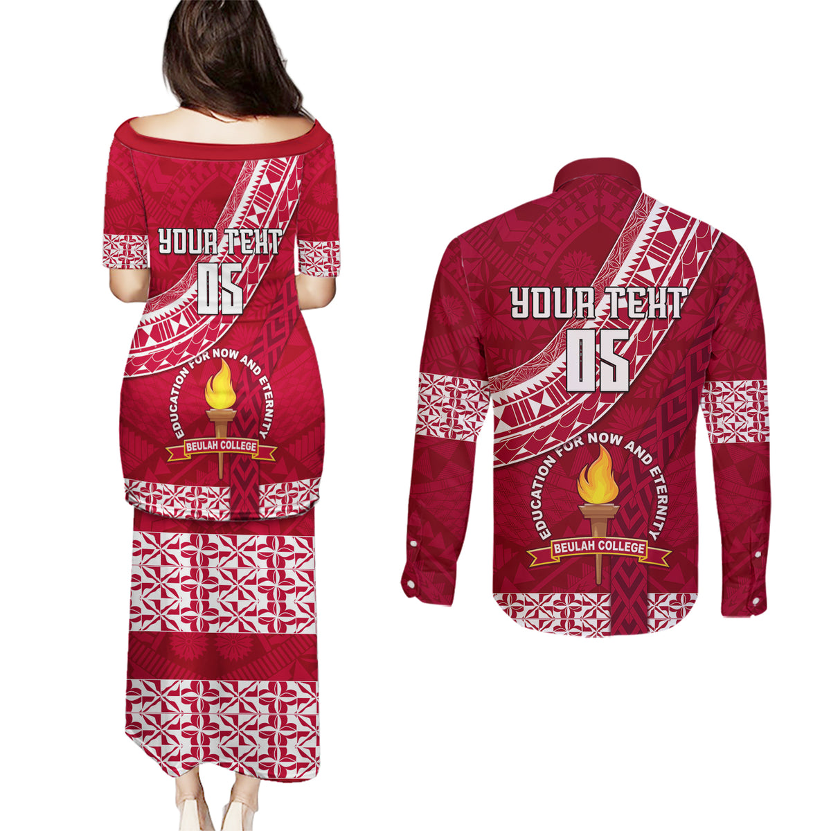 custom-beulah-college-couples-matching-puletasi-dress-and-long-sleeve-button-shirts-tongan-kupesi-pattern