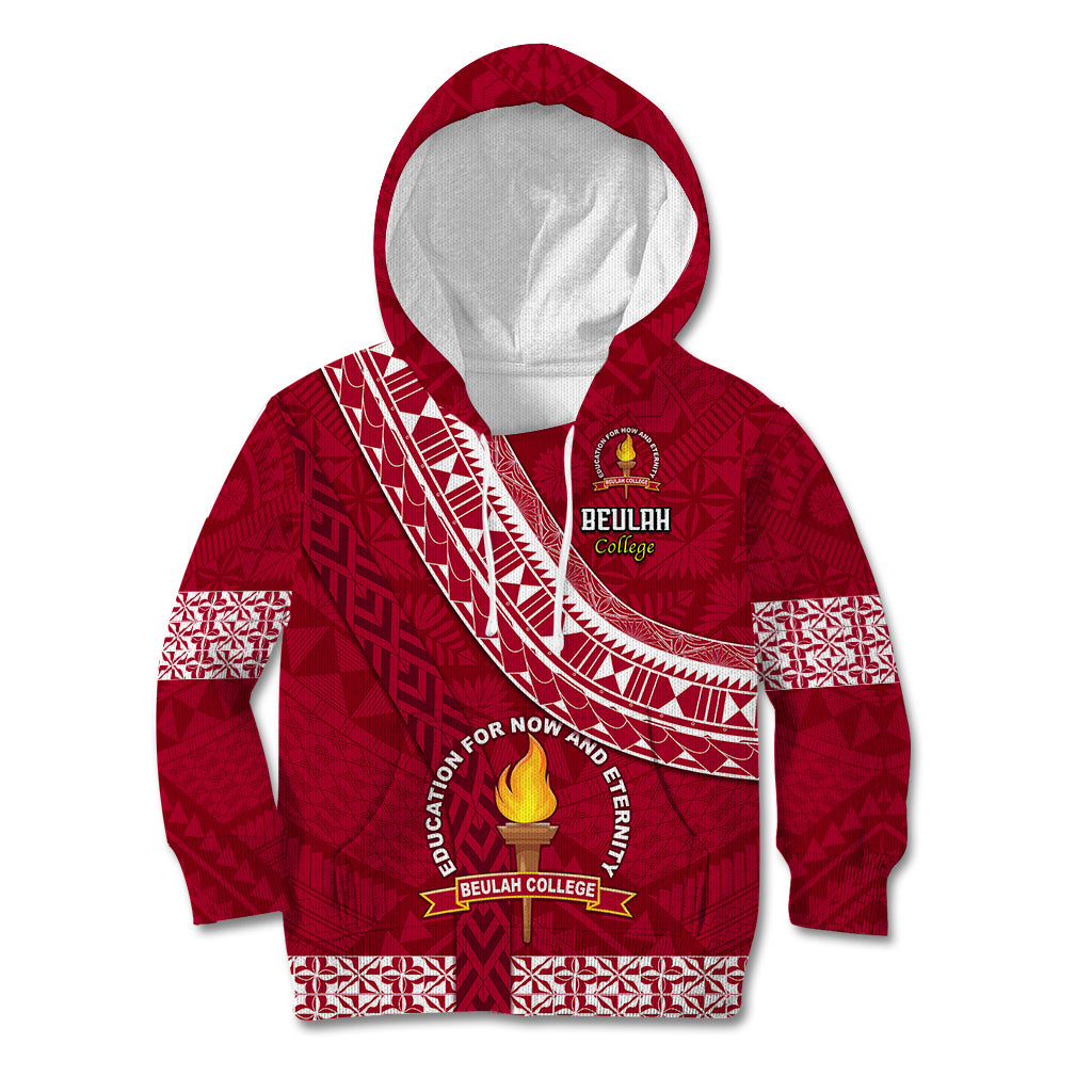 Custom Beulah College Kid Hoodie Tongan Kupesi Pattern LT05 Red - Polynesian Pride