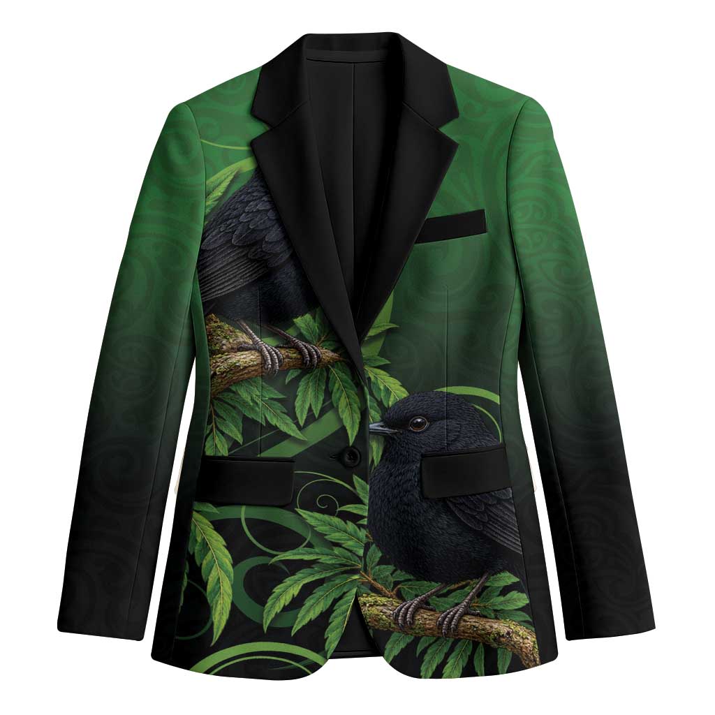 New Zealand Black Robin Blazer Karure Maori Koru Art Tattoo LT05 Unisex Green - Polynesian Pride