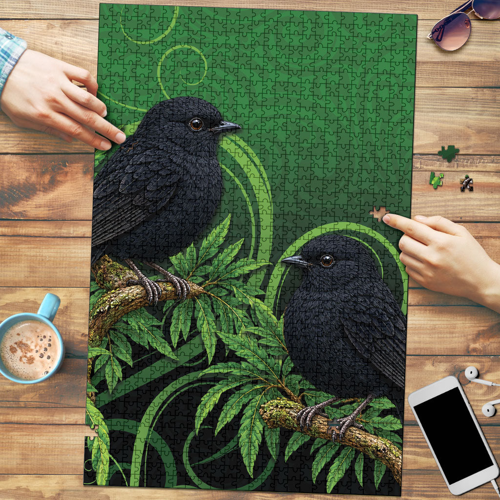 New Zealand Black Robin Puzzle Karure Maori Koru Art Tattoo LT05 Green - Polynesian Pride