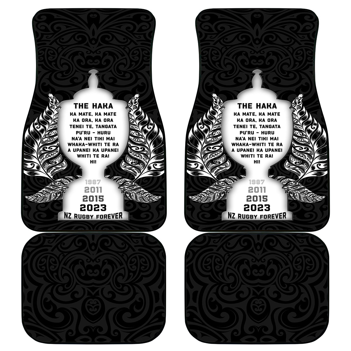 New Zealand Rugby Car Mats The Haka With Champions Cup LT05 Black - Polynesian Pride