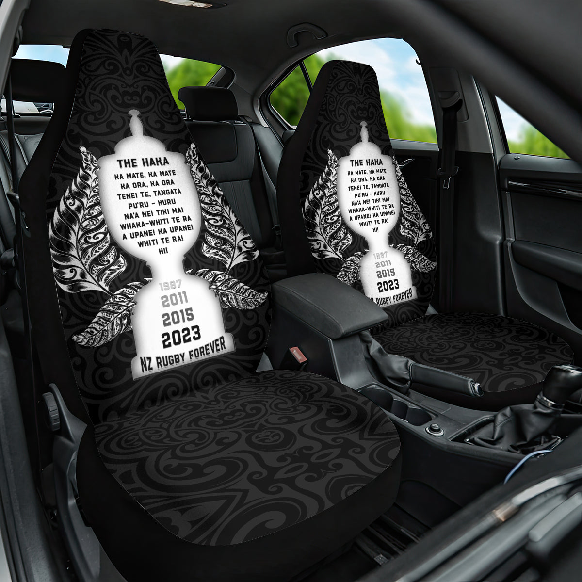 New Zealand Rugby Car Seat Cover The Haka With Champions Cup LT05 One Size Black - Polynesian Pride