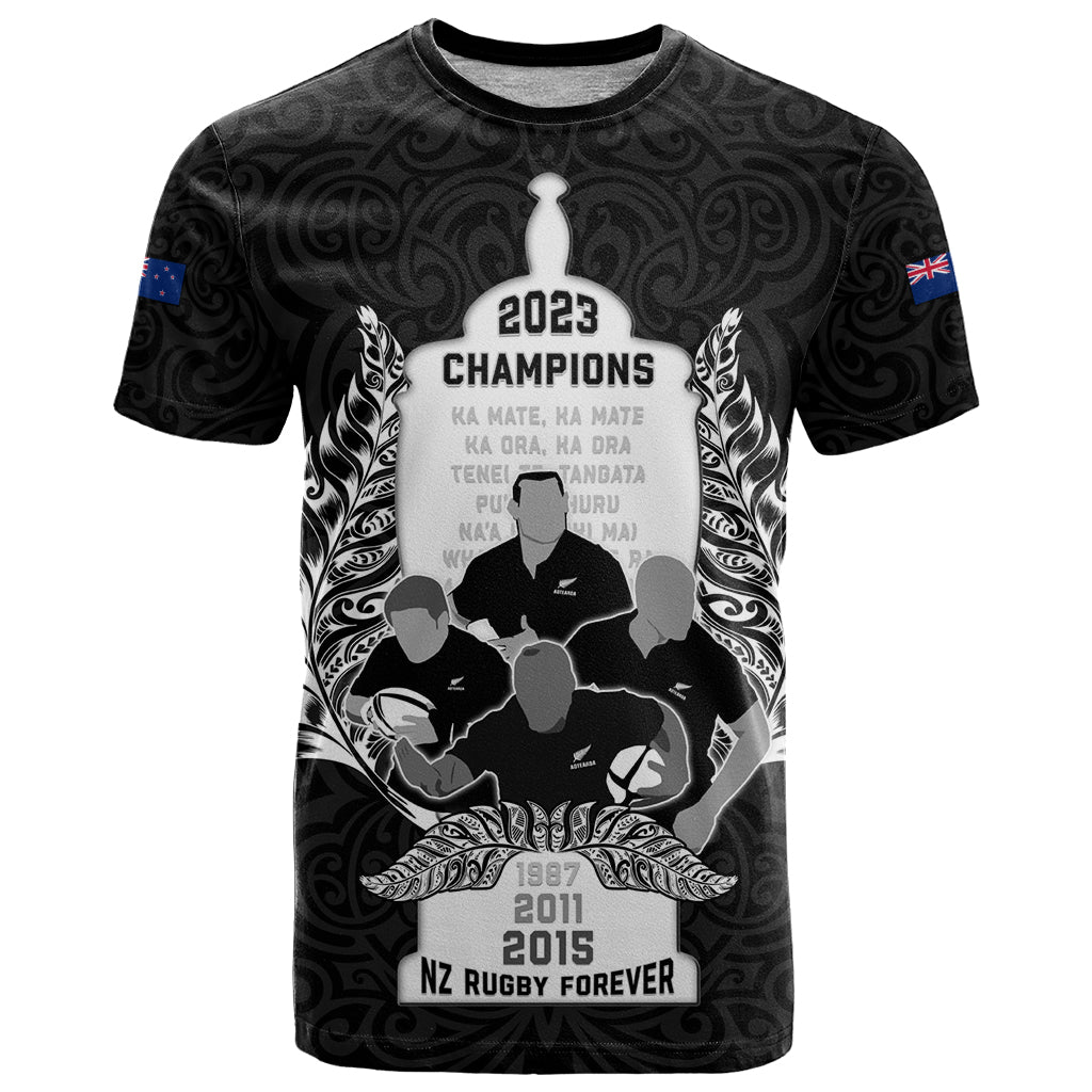 New Zealand Rugby T Shirt The Haka With Champions Cup LT05 Black - Polynesian Pride