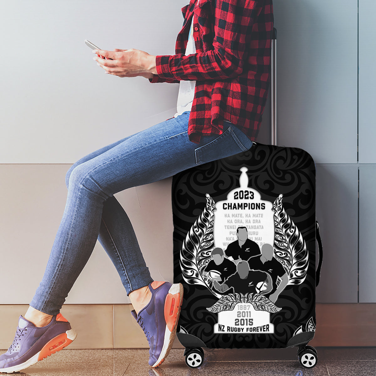 New Zealand Rugby Luggage Cover The Haka With Champions Cup LT05 - Polynesian Pride