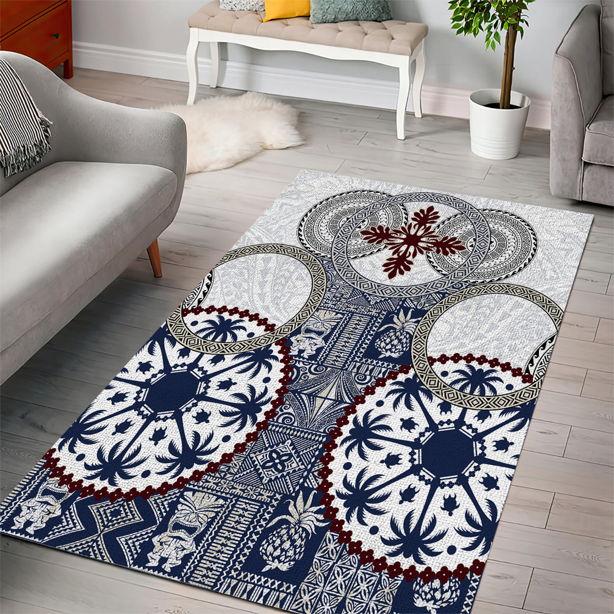 Hawaii Area Rug Barkcloth Pattern Vintage Style LT05 - Polynesian Pride