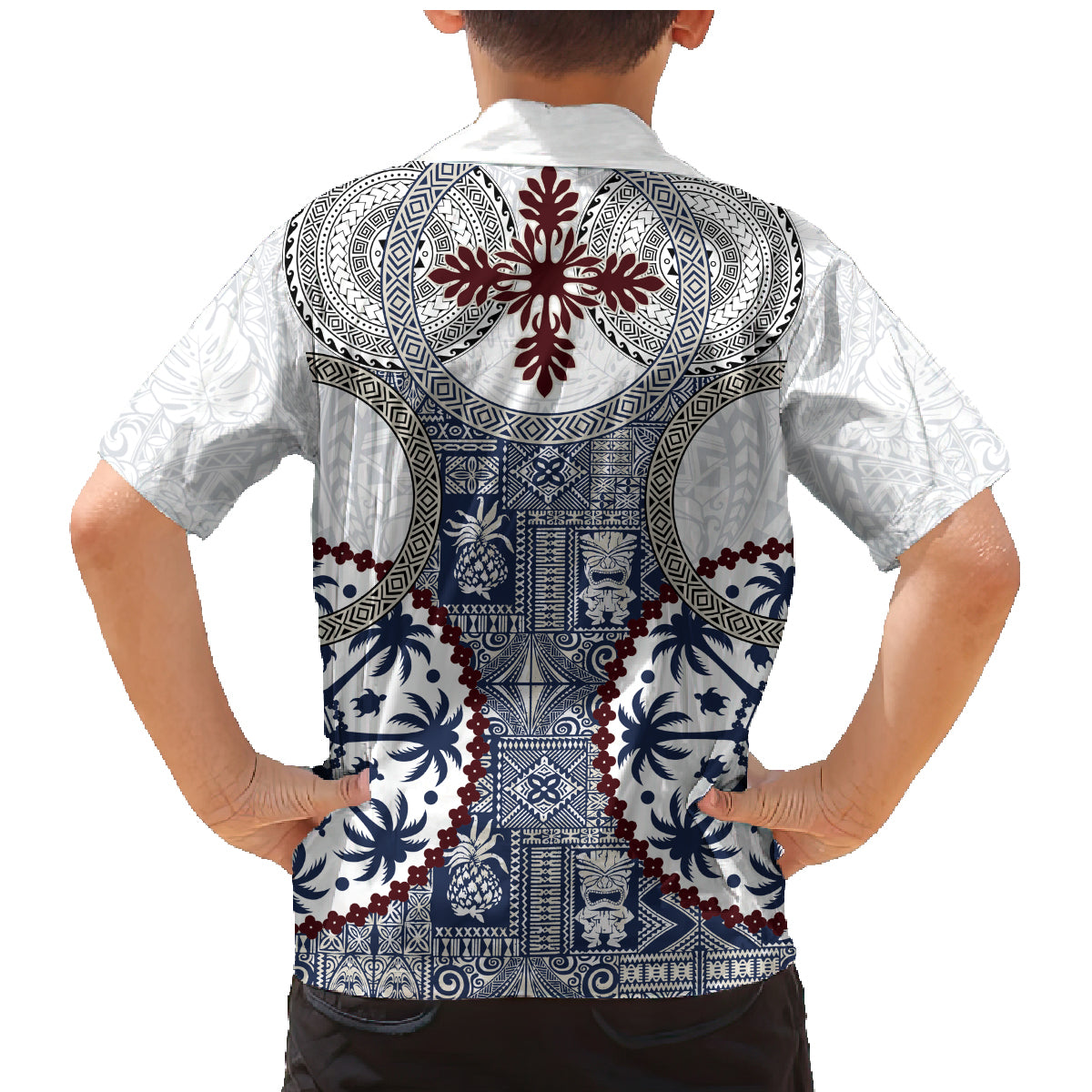 Hawaii Family Matching Mermaid Dress and Hawaiian Shirt Barkcloth Pattern Vintage Style LT05 - Polynesian Pride