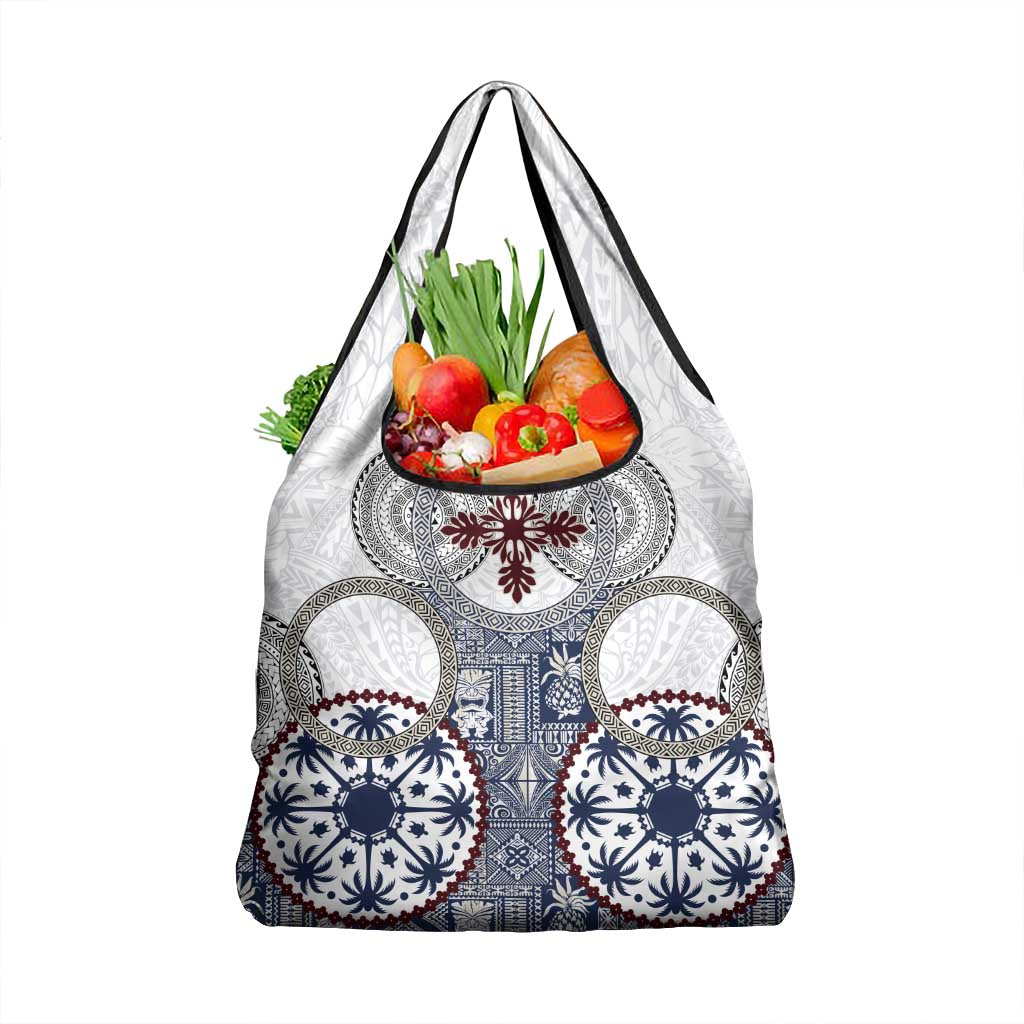 Hawaii Grocery Bag Barkcloth Pattern Vintage Style LT05 1-pack One Size Blue - Polynesian Pride