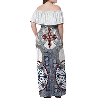 Hawaii Off Shoulder Maxi Dress Barkcloth Pattern Vintage Style LT05 - Polynesian Pride