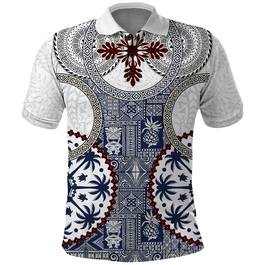 Hawaii Polo Shirt Barkcloth Pattern Vintage Style LT05 Blue - Polynesian Pride