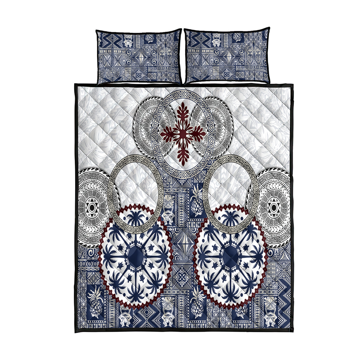 Hawaii Quilt Bed Set Barkcloth Pattern Vintage Style LT05 Blue - Polynesian Pride