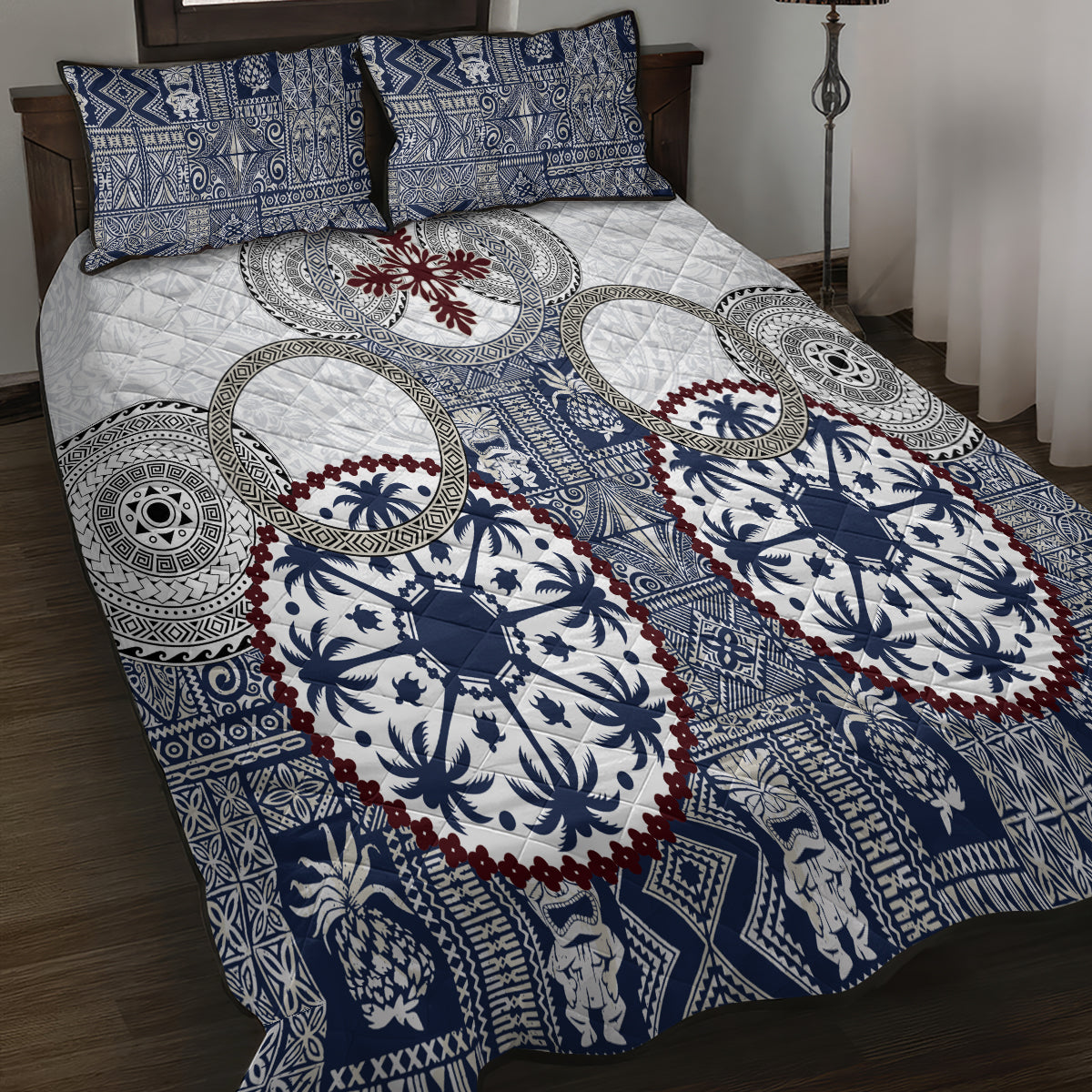 Hawaii Quilt Bed Set Barkcloth Pattern Vintage Style LT05 - Polynesian Pride