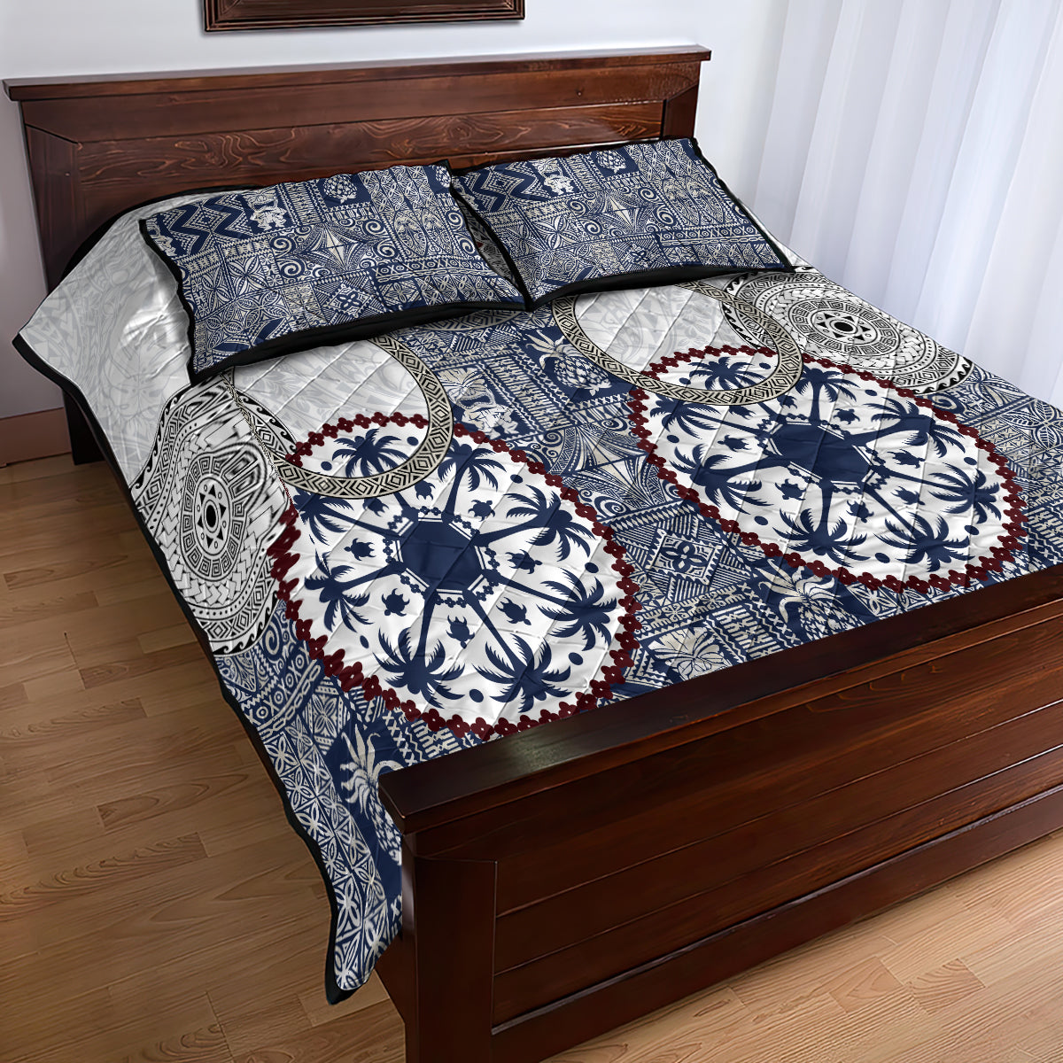 Hawaii Quilt Bed Set Barkcloth Pattern Vintage Style LT05 - Polynesian Pride