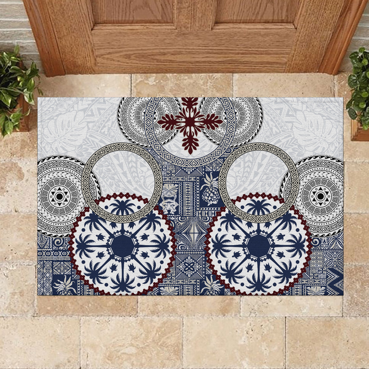 Hawaii Rubber Doormat Barkcloth Pattern Vintage Style LT05 - Polynesian Pride