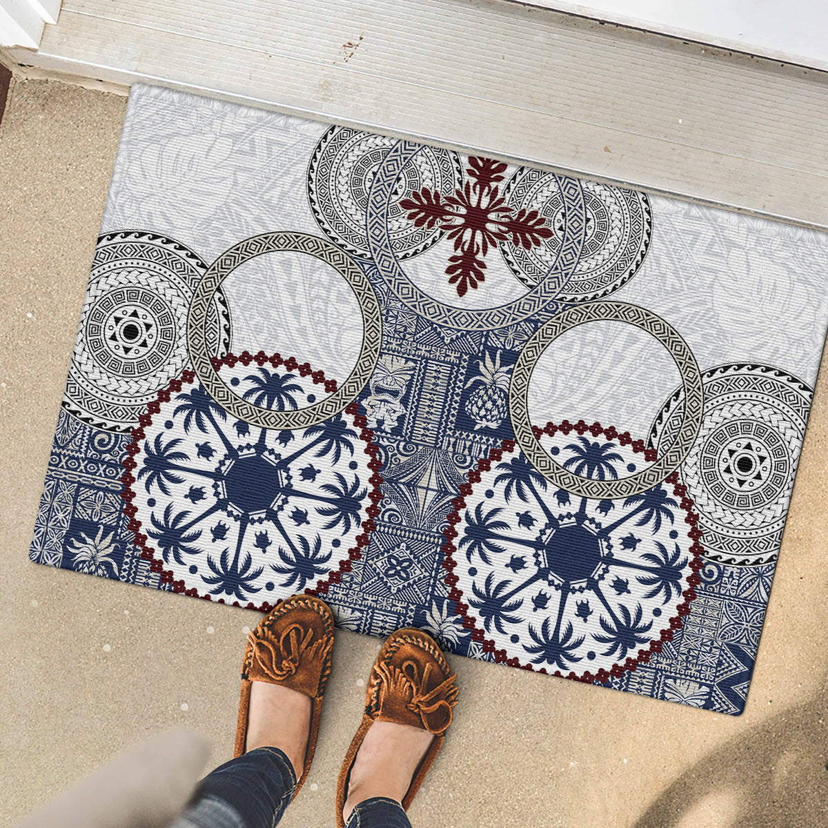 Hawaii Rubber Doormat Barkcloth Pattern Vintage Style LT05 - Polynesian Pride