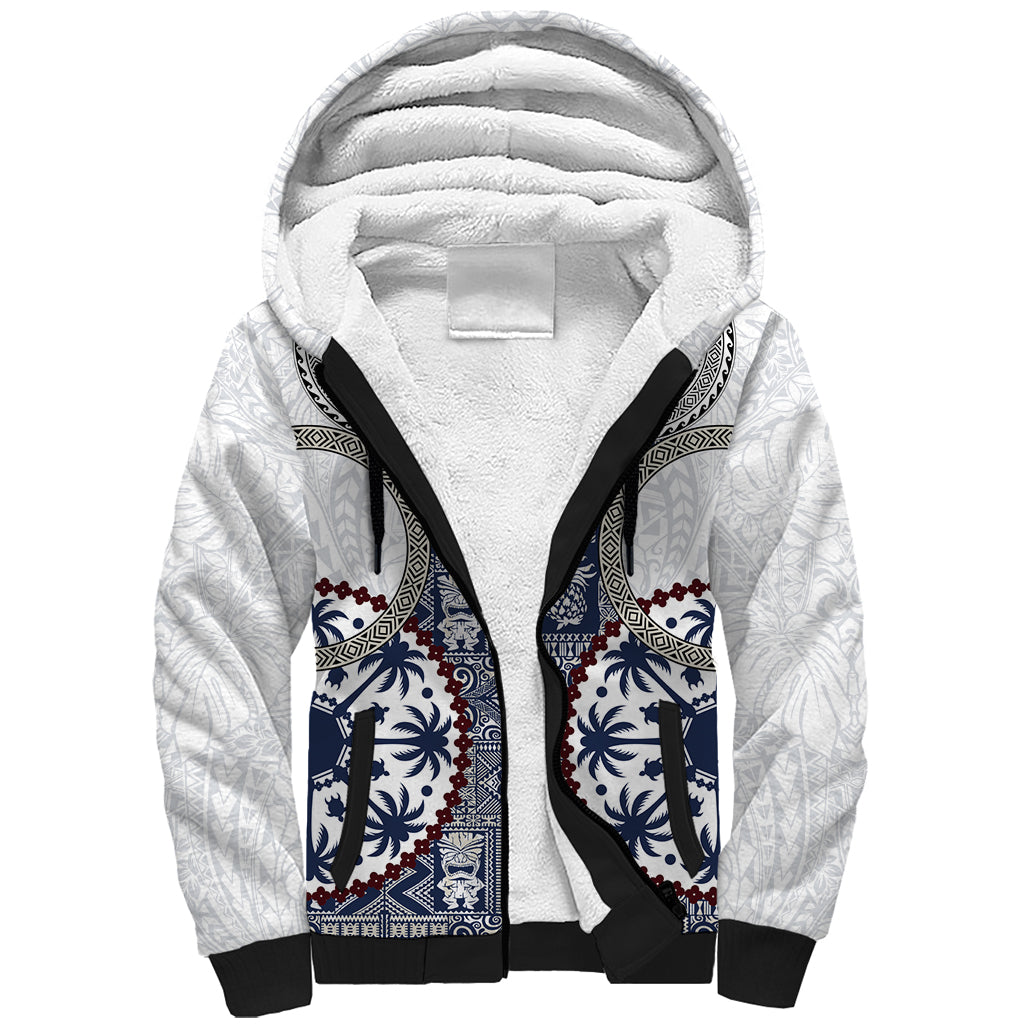 Hawaii Sherpa Hoodie Barkcloth Pattern Vintage Style LT05 Unisex Blue - Polynesian Pride