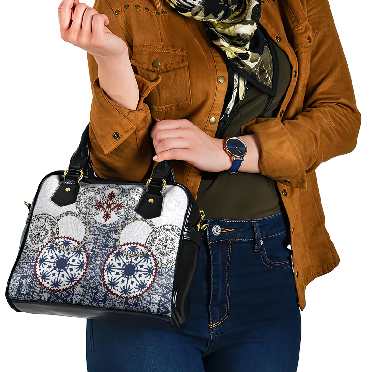 Hawaii Shoulder Handbag Barkcloth Pattern Vintage Style LT05 - Polynesian Pride