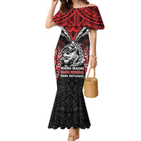 Aotearoa Mana Maori Family Matching Mermaid Dress and Hawaiian Shirt Toitu Te Tiriti LT05 Mom's Dress Black - Polynesian Pride