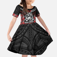 Aotearoa Mana Maori Family Matching Off The Shoulder Long Sleeve Dress and Hawaiian Shirt Toitu Te Tiriti LT05 Daughter's Dress Black - Polynesian Pride