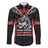 Aotearoa Mana Maori Family Matching Off The Shoulder Long Sleeve Dress and Hawaiian Shirt Toitu Te Tiriti LT05 Dad's Shirt - Long Sleeve Black - Polynesian Pride