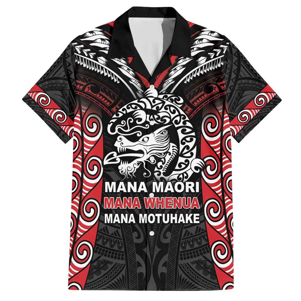 Aotearoa Mana Maori Family Matching Off Shoulder Maxi Dress and Hawaiian Shirt Toitu Te Tiriti LT05 Dad's Shirt - Short Sleeve Black - Polynesian Pride
