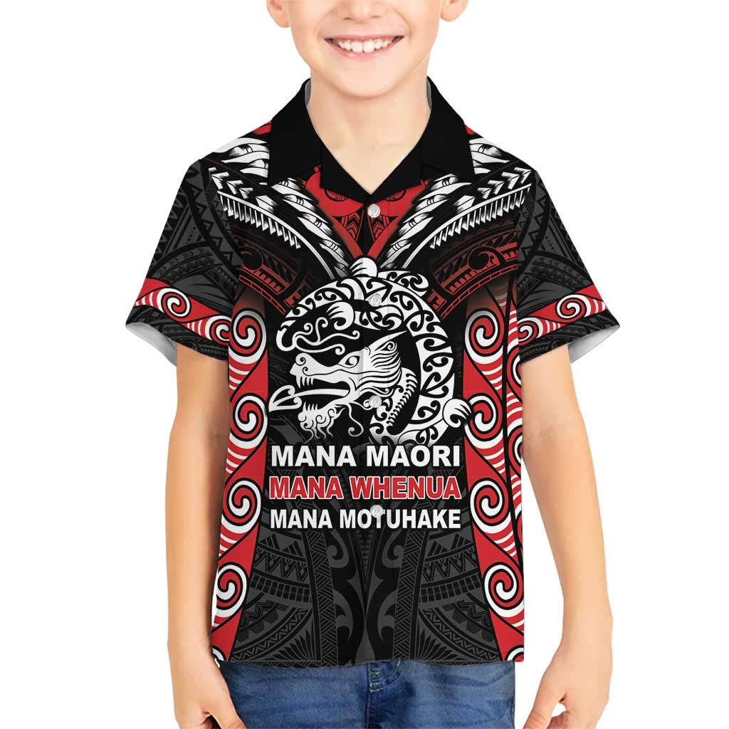 Aotearoa Mana Maori Family Matching Off Shoulder Maxi Dress and Hawaiian Shirt Toitu Te Tiriti LT05 Son's Shirt Black - Polynesian Pride