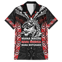 Aotearoa Mana Maori Family Matching Short Sleeve Bodycon Dress and Hawaiian Shirt Toitu Te Tiriti LT05 Dad's Shirt - Short Sleeve Black - Polynesian Pride