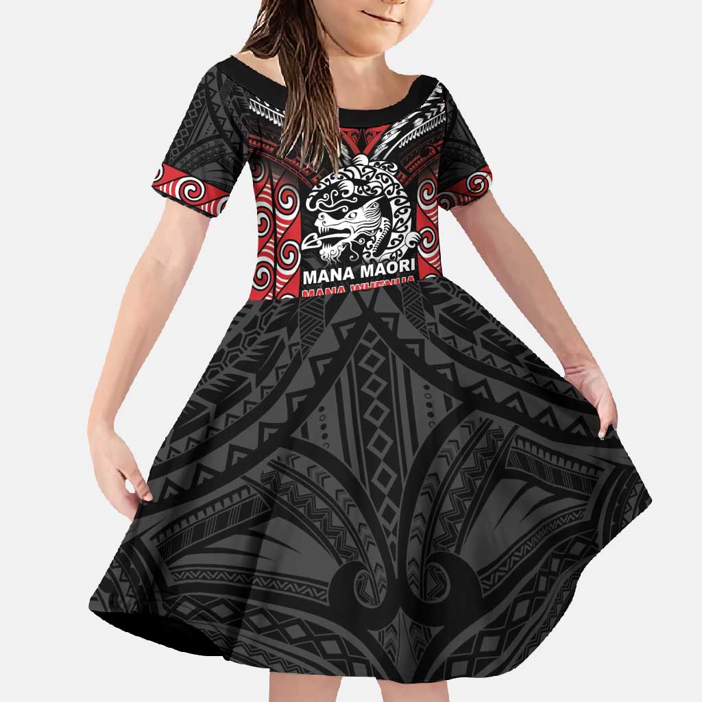 Aotearoa Mana Maori Family Matching Tank Maxi Dress and Hawaiian Shirt Toitu Te Tiriti LT05 Daughter's Dress Black - Polynesian Pride