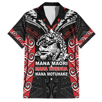 Aotearoa Mana Maori Family Matching Tank Maxi Dress and Hawaiian Shirt Toitu Te Tiriti LT05 Dad's Shirt - Short Sleeve Black - Polynesian Pride