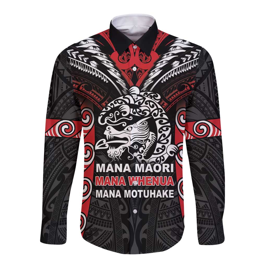 Aotearoa Mana Maori Long Sleeve Button Shirt Toitu Te Tiriti LT05 Unisex Black - Polynesian Pride