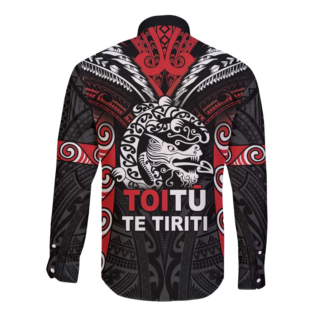 Aotearoa Mana Maori Long Sleeve Button Shirt Toitu Te Tiriti LT05 - Polynesian Pride