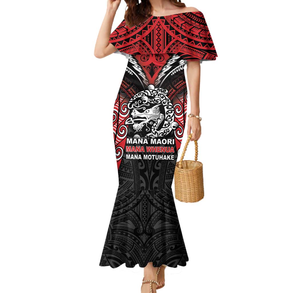 Aotearoa Mana Maori Mermaid Dress Toitu Te Tiriti LT05 Women Black - Polynesian Pride
