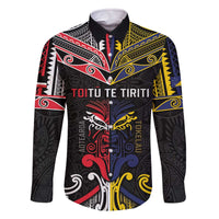 Tokelau And Aotearoa Family Matching Off The Shoulder Long Sleeve Dress and Hawaiian Shirt Together For Te Tiriti O Waitangi