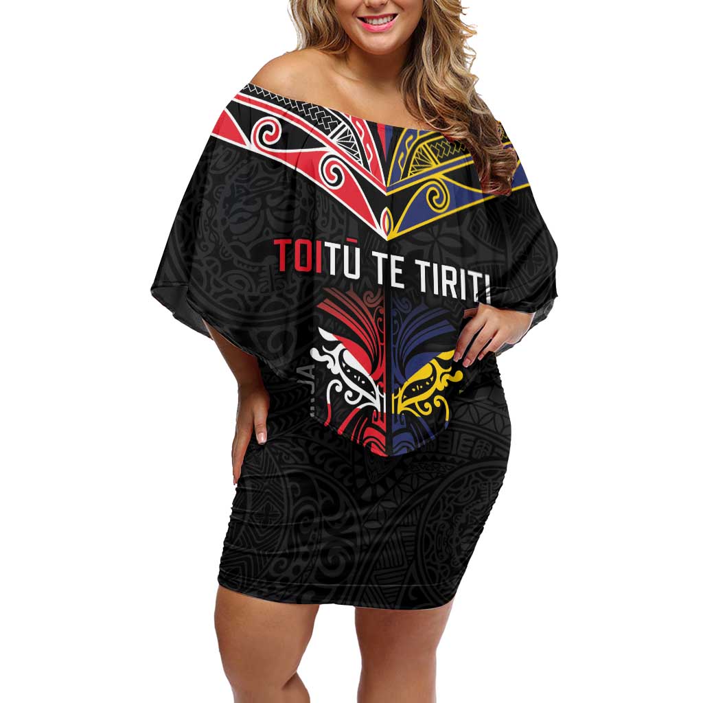 Tokelau And Aotearoa Off Shoulder Short Dress Together For Te Tiriti O Waitangi