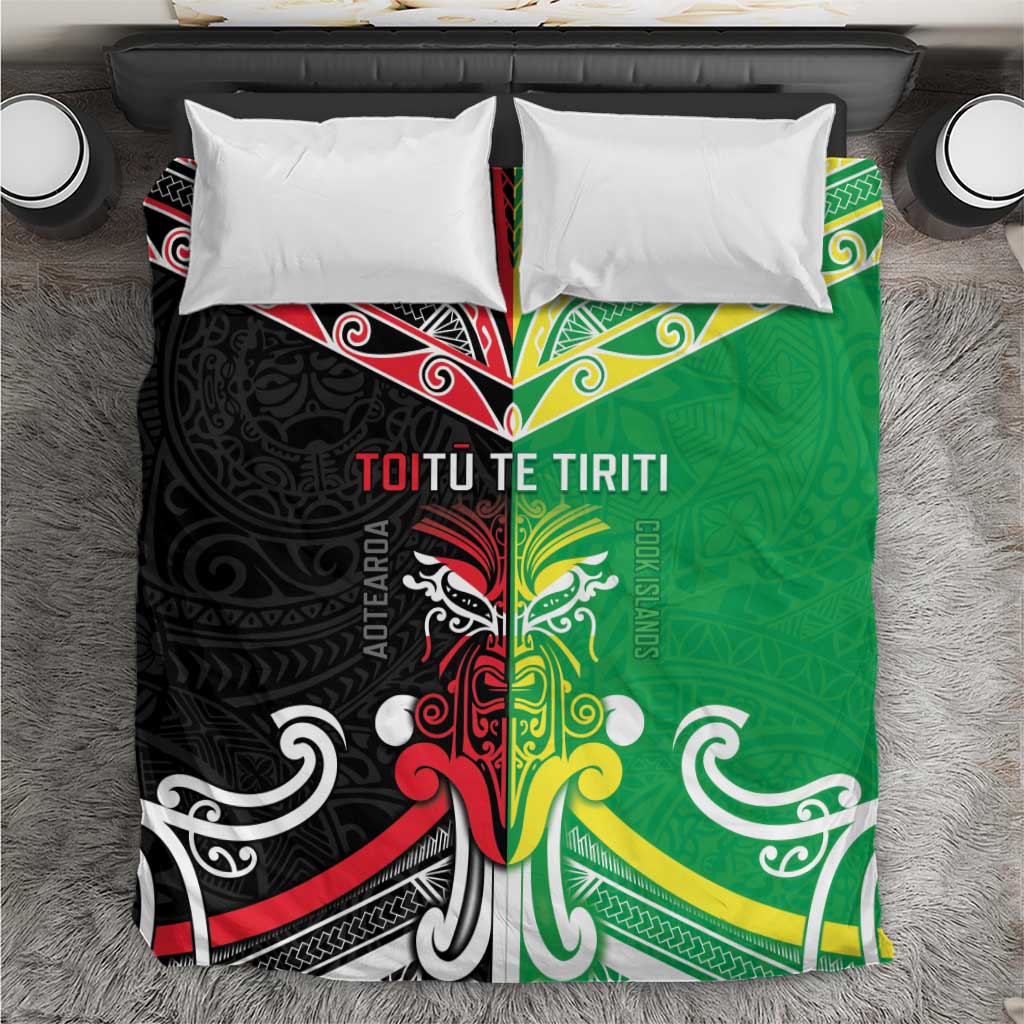 Cook Islands And Aotearoa Bedding Set Together For Te Tiriti O Waitangi LT05 Black - Polynesian Pride