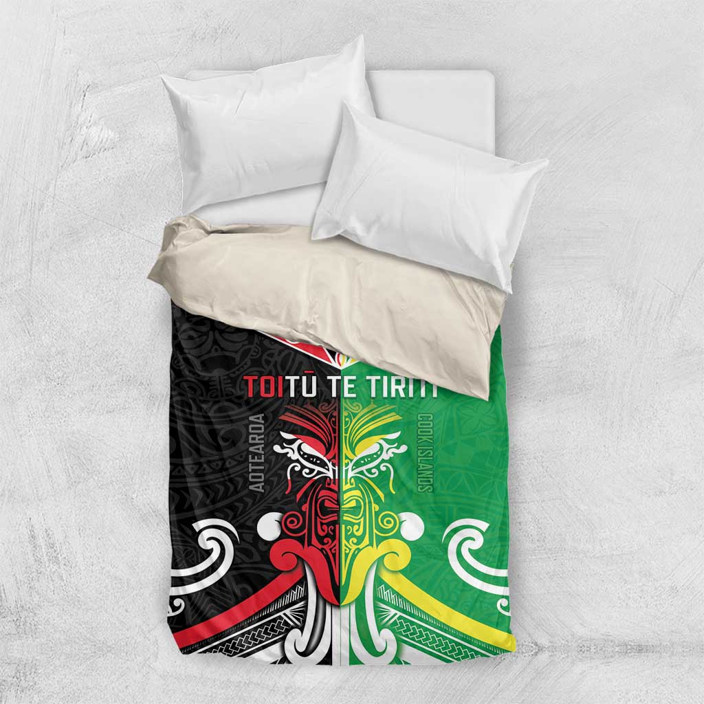 Cook Islands And Aotearoa Bedding Set Together For Te Tiriti O Waitangi LT05 US Twin 172cm x 218cm Black - Polynesian Pride