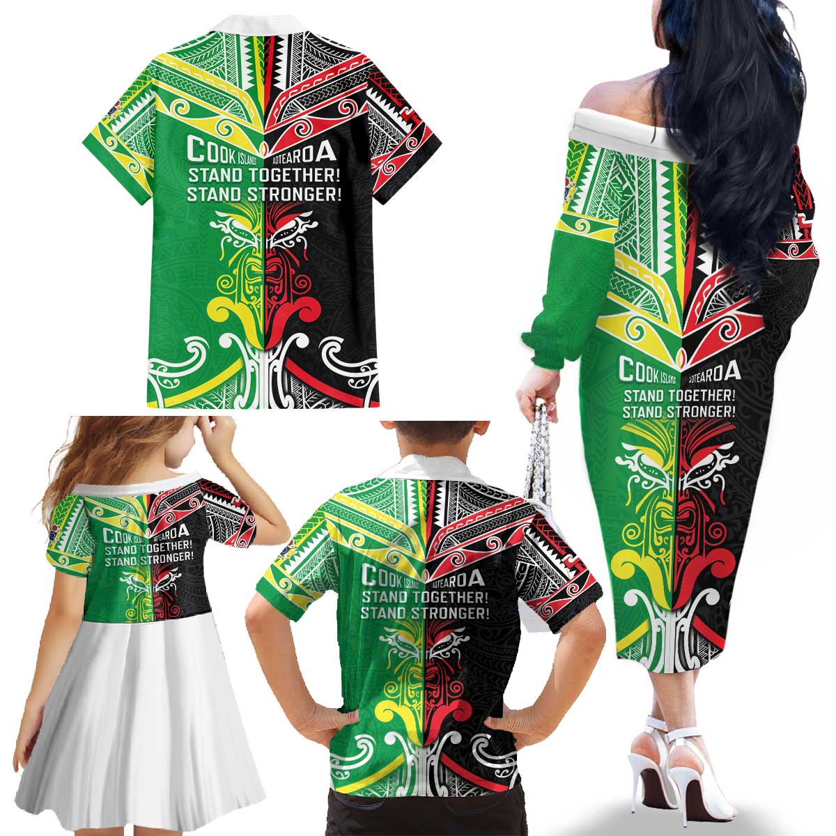 Cook Islands And Aotearoa Family Matching Off The Shoulder Long Sleeve Dress and Hawaiian Shirt Together For Te Tiriti O Waitangi