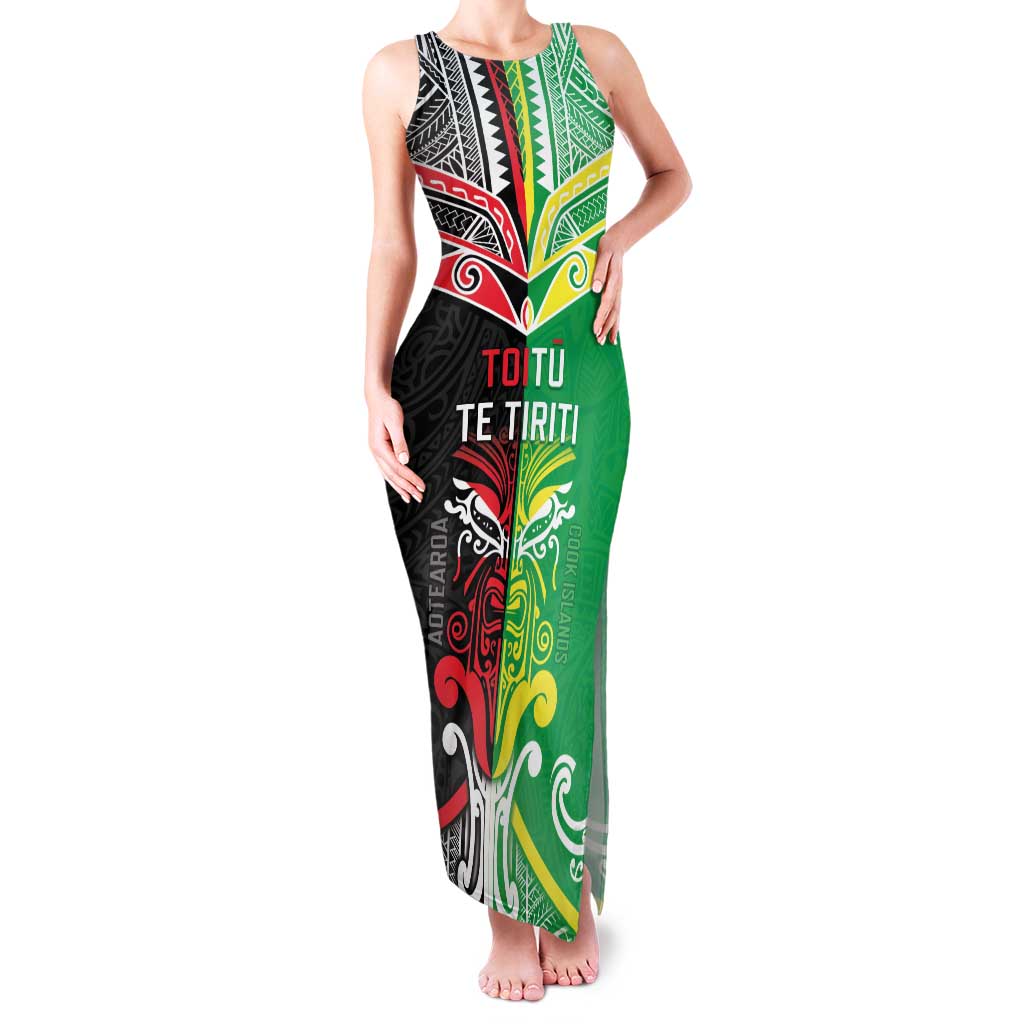 Cook Islands And Aotearoa Family Matching Tank Maxi Dress and Hawaiian Shirt Together For Te Tiriti O Waitangi