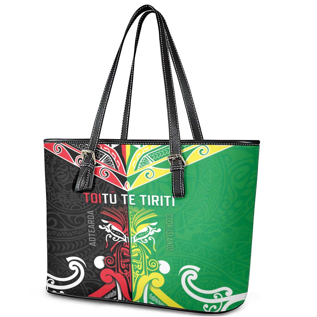 Cook Islands And Aotearoa Leather Tote Bag Together For Te Tiriti O Waitangi