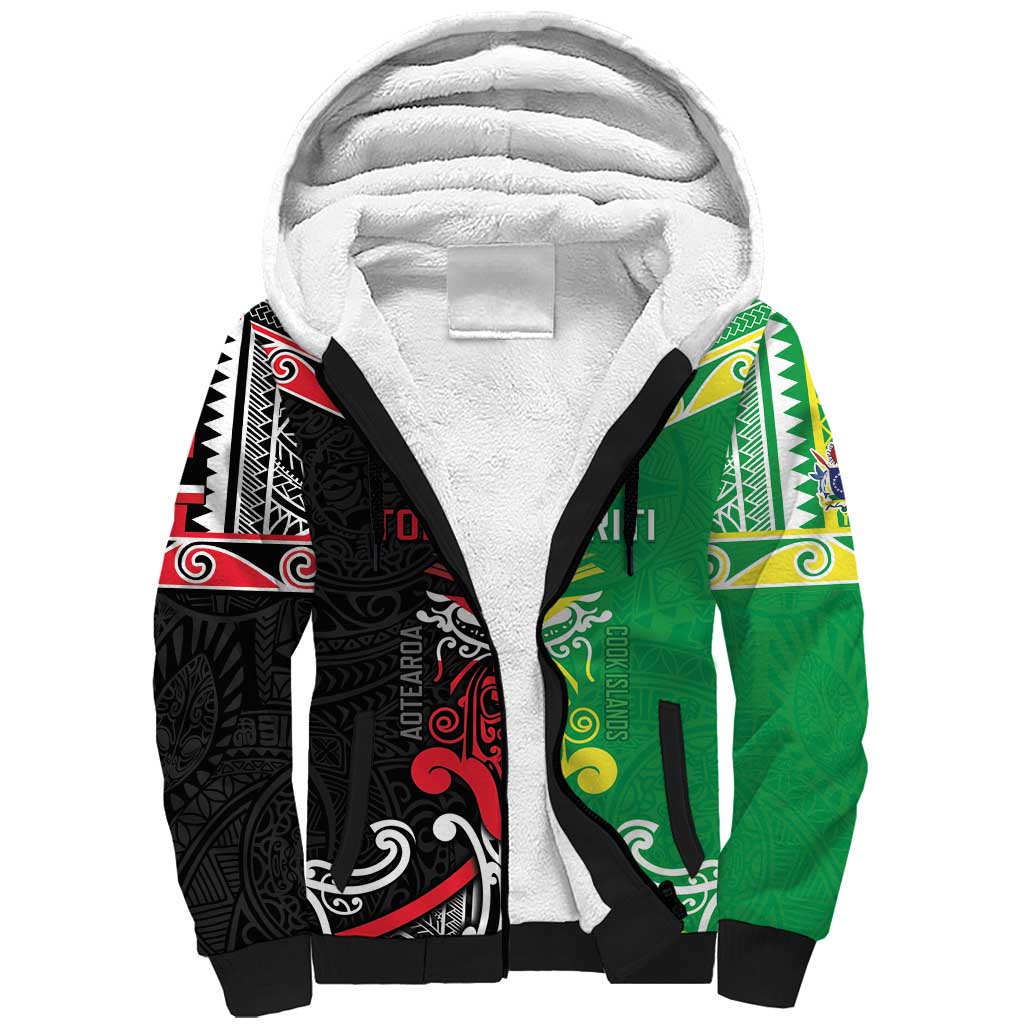 Cook Islands And Aotearoa Sherpa Hoodie Together For Te Tiriti O Waitangi