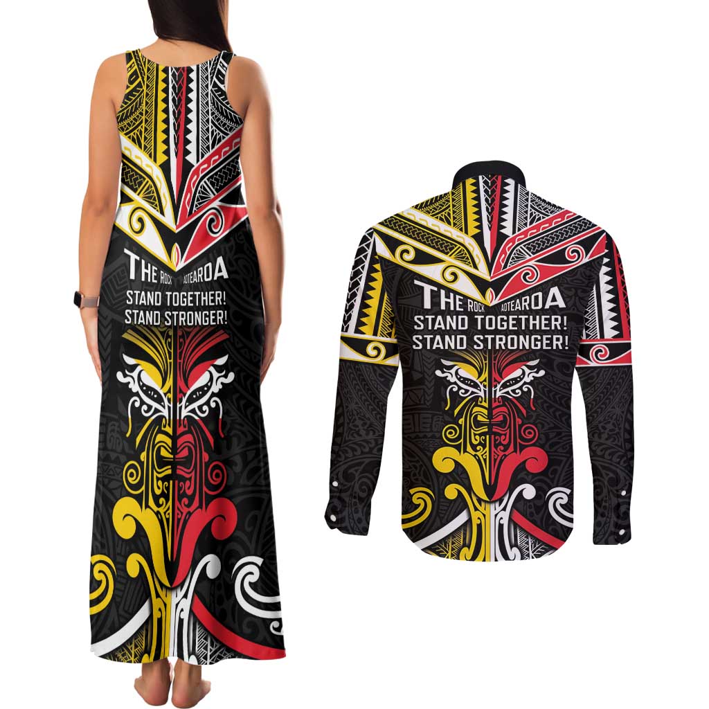 Niue And Aotearoa Couples Matching Tank Maxi Dress and Long Sleeve Button Shirt Together For Te Tiriti O Waitangi LT05 - Polynesian Pride