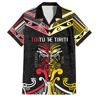 Niue And Aotearoa Family Matching Tank Maxi Dress and Hawaiian Shirt Together For Te Tiriti O Waitangi LT05 Dad's Shirt - Short Sleeve Black - Polynesian Pride