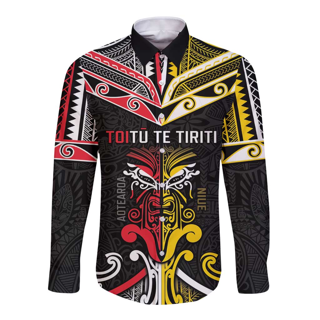 Niue And Aotearoa Long Sleeve Button Shirt Together For Te Tiriti O Waitangi