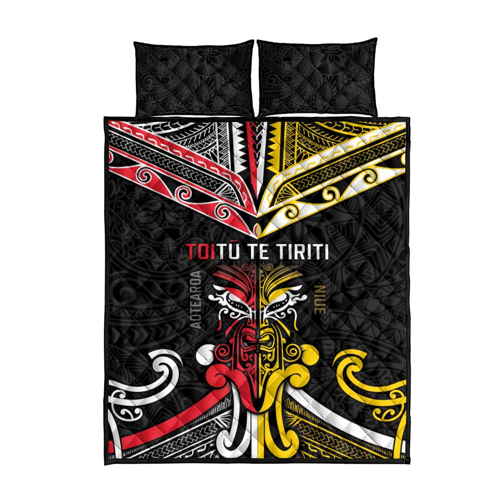 Niue And Aotearoa Quilt Bed Set Together For Te Tiriti O Waitangi
