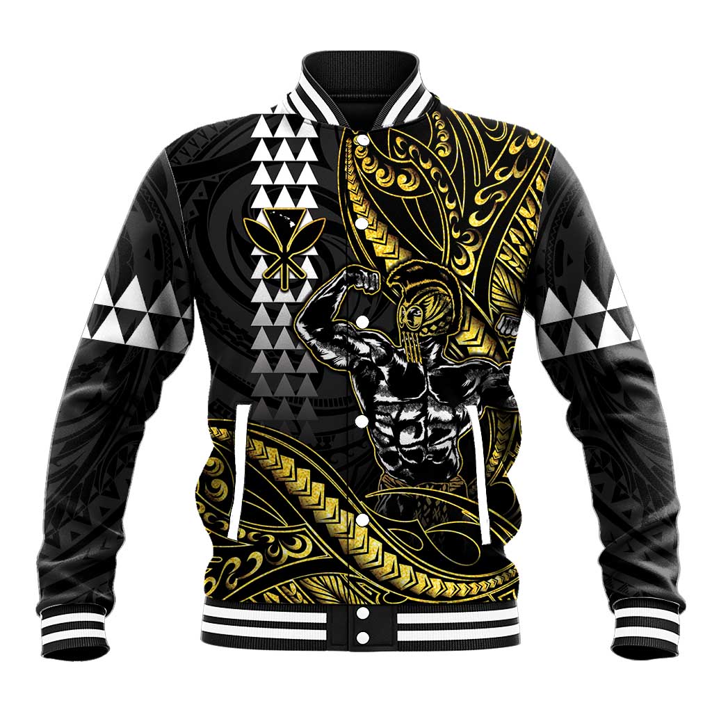Hawaii Ikaika Warrior Helmet Baseball Jacket Gold Style LT05 Unisex Gold - Polynesian Pride